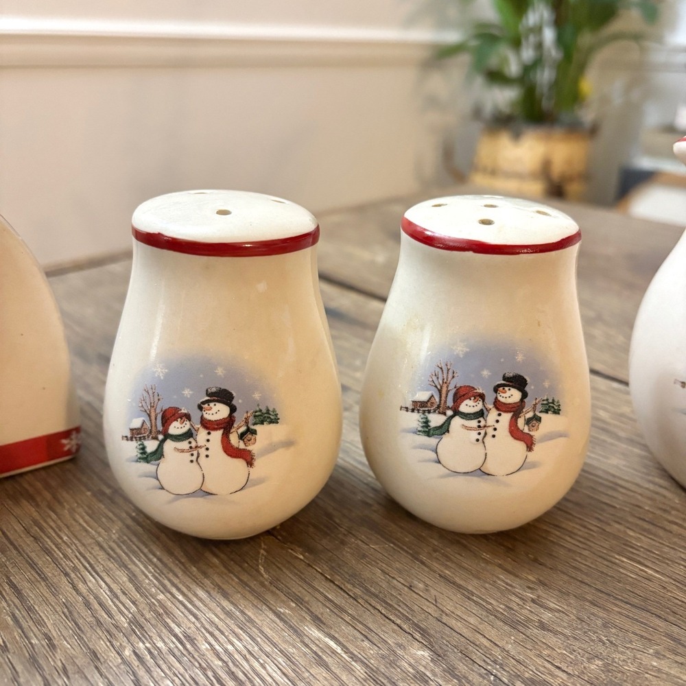 Royal Seasons 4 Piece Set Snowmen Snowflakes Salt Pepper Pitcher Napkin‎ Holder - Picture 4 of 9